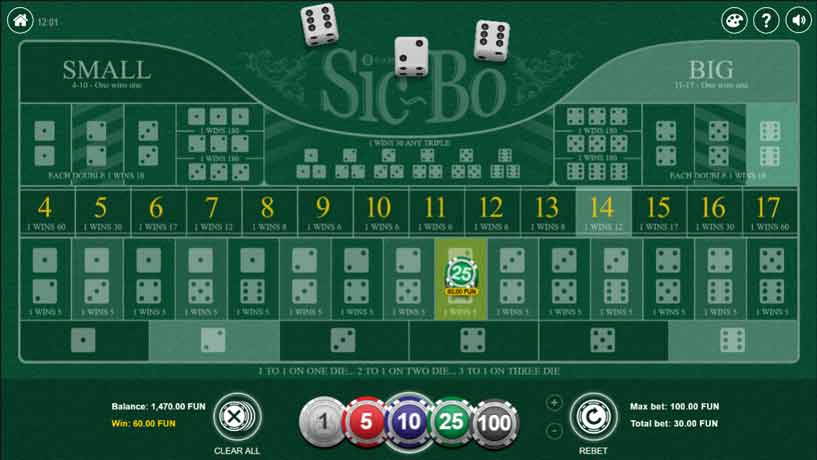 Sic-Bo é um jogo de azar jogado com três dados