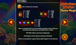 Tabela de pagamento Rainbow Riches Cluster Magic
